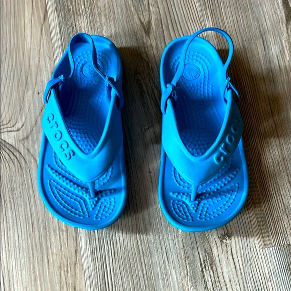 CROCS Blue Child Size 11 Flip Flop Sandals Boy Girl Ankle Strap              O - Picture 3 of 14